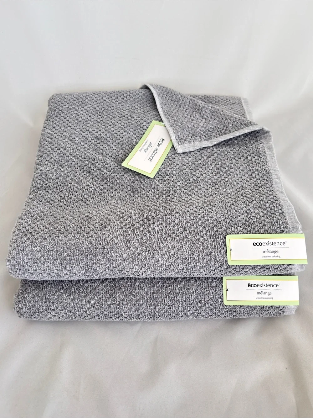 NWT 2Pc Ecoexistence Melange Luxury Bath Towels in Grey Textured Cotton